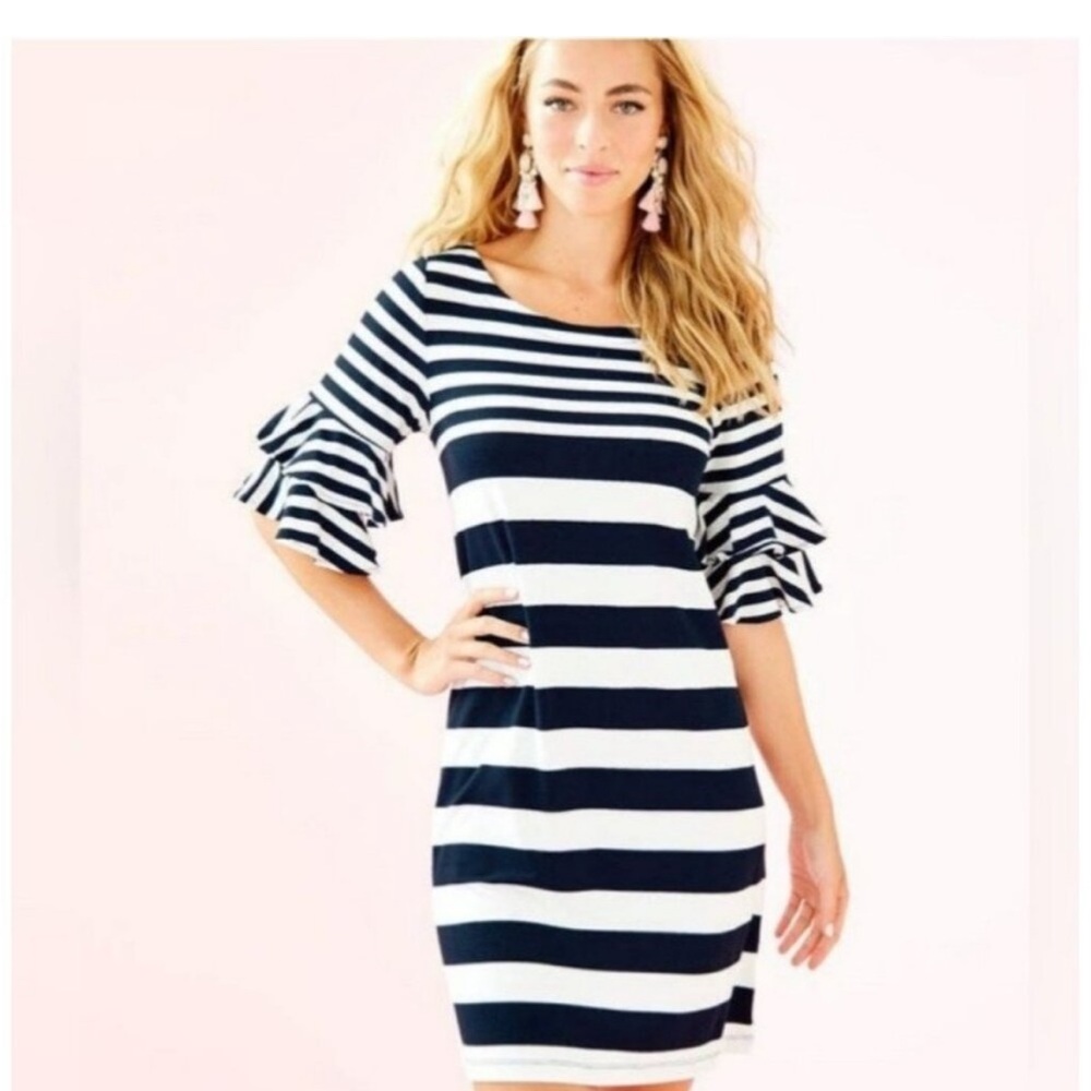Lilly Pulitzer Small Navy and White Ruffle Sleeve Dress